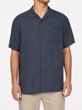 Nat Nast Men's XXL 2XL Silk Cotton Geometric Button Down Short Sleeve Camp Shirt